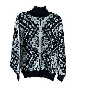 Vintage Black & Silver Geometric Turtleneck Sweater